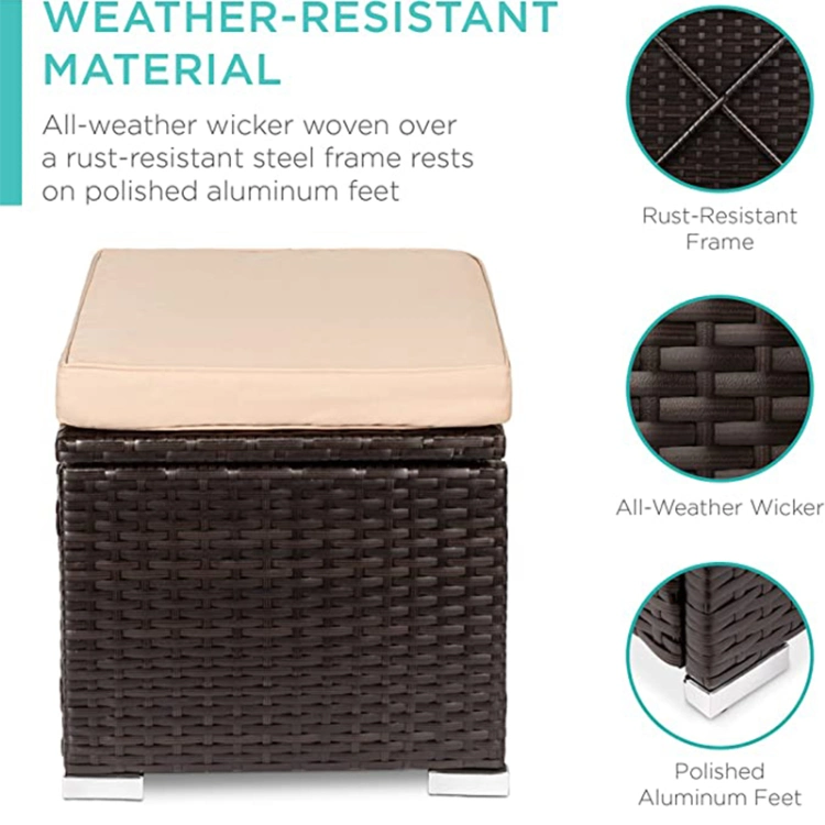 Multipurpose Outdoor Furniture Wicker Ottomans for Patio Additional Seating Side Tables Removable Weather Resistant Cushions