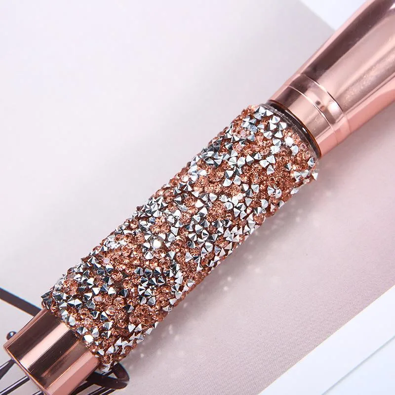 Rose Golden Glitter Handle 10PCS Crystal Diamond Foundation Brush Set with PU Bag Makeup Brushes