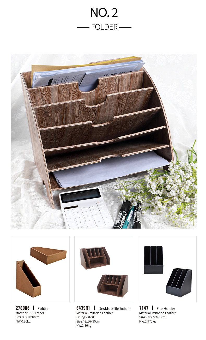 2023 New Design Wholesale PU Leather Office Desktop Organizer Stationery Set