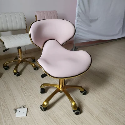 Hot Sale Nail Salon Equipment Rotating Pedicure Stool Pink and Gold Technician Stool