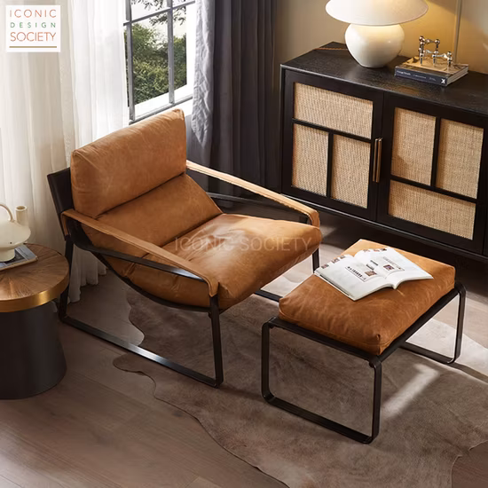 Modern Indoor Living Room Furniture Hotel Home Villa Accent Chair Leather Ottoman Stool